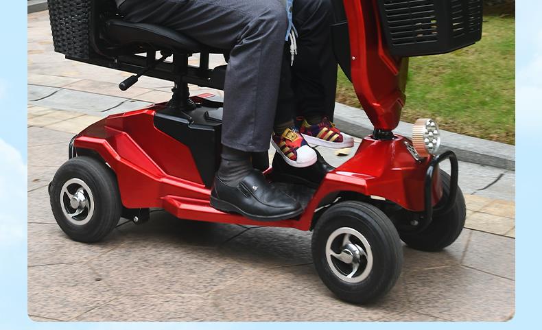 Elderly Mobility Scooter, Four-Wheel Electric Vehicle for Disabled People, Double-Seater, Foldable, Small Electric Scooter for Home Use, Low-Speed Folding