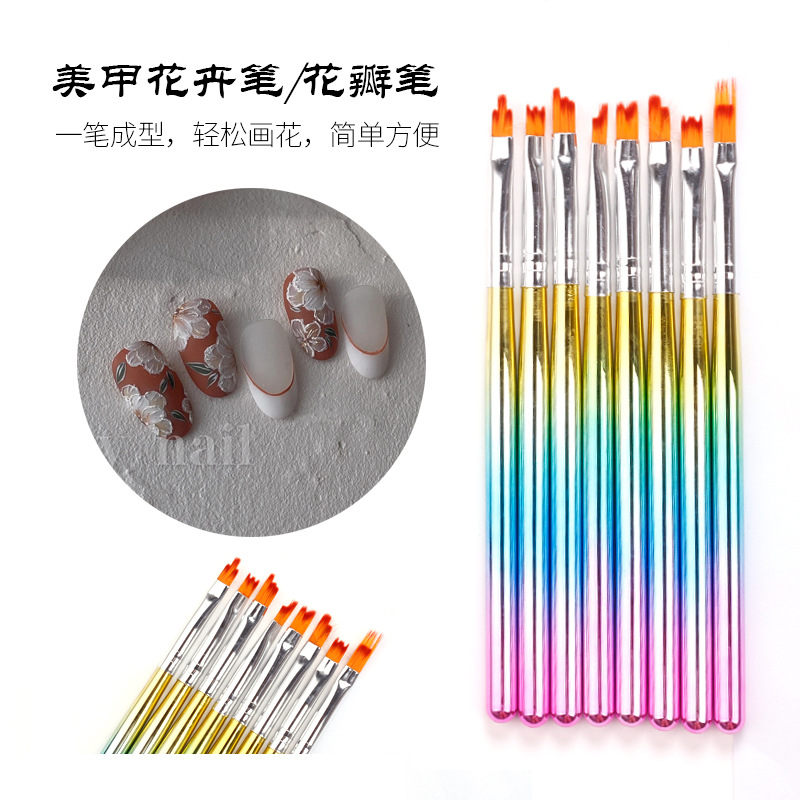 Transfronterizo suministro directo de lápiz floral de manicuras 8 lápiz dentado pétalos de pintura de lápiz de cristal de manicuras galvanizado con gradiente