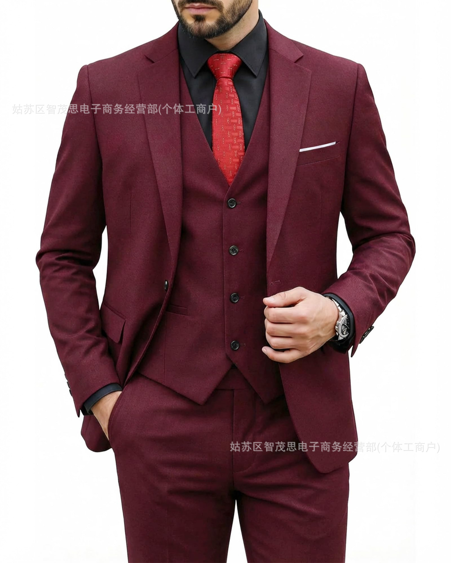 Burgundy suit + vest + pants / XS