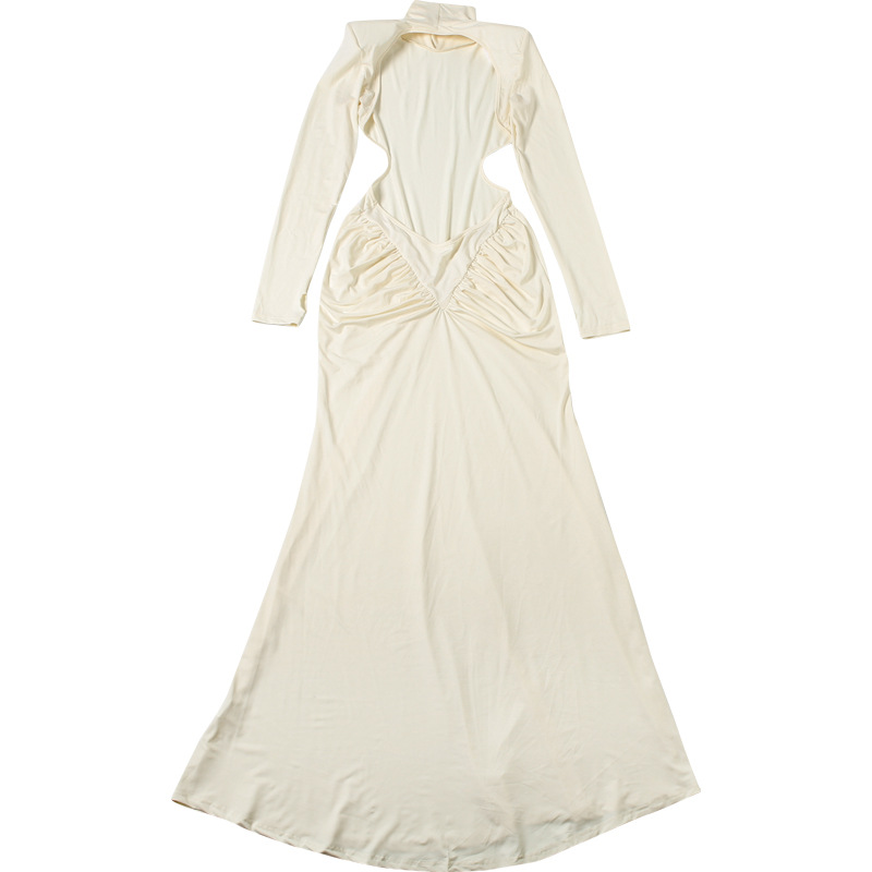 Elegant High Neck Bodycon Long Dress With Backless Design - Slim Fit Summer Maxi Dress For Women In Solid Colors_voghion.com