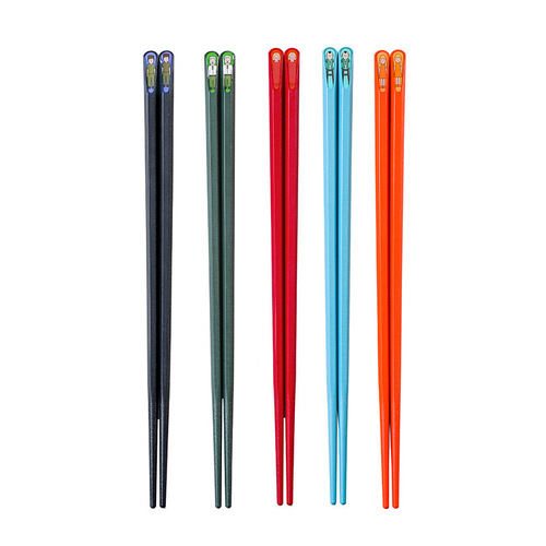 Set of 5 Family Nail Chopsticks - Moistureproof and Slip-Resistant, Five Colors, Separate Eating Spoons, Slip-Resistant, Character and Scenery Design, Alloy Chopsticks with Card Packaging