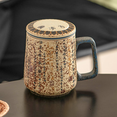 青花火石红马克杯陶瓷办公室喝水杯子兰亭序茶水分离杯泡茶杯带盖