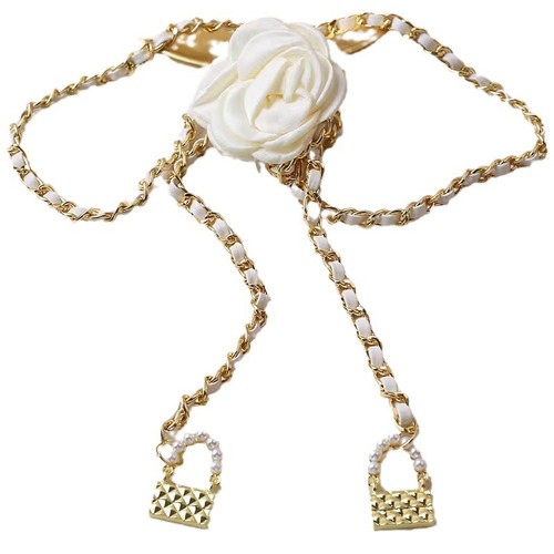 Tea Flower Waist Chain Accessory for Women, Flower Chain Belt Decor for Dresses, High-End Sensation Jeans Chain, Fine Chain