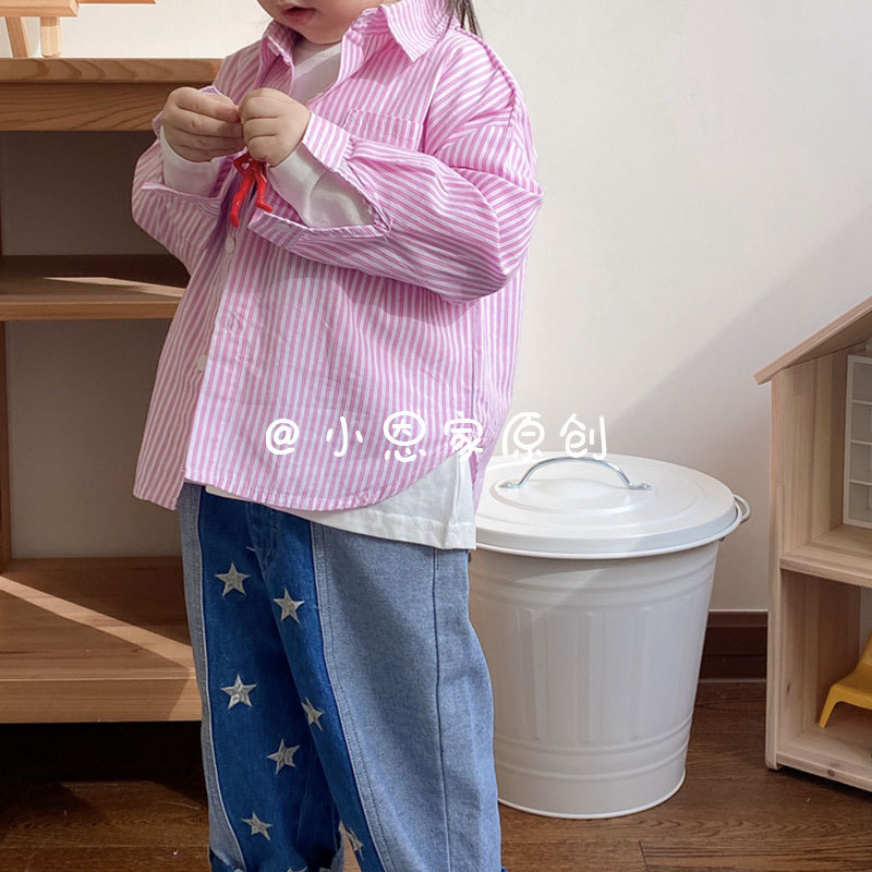 男童长袖衬衫外套秋装2025新款韩系潮酷粉色儿童衬衣大童女上衣薄|undefined