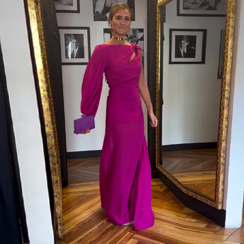 Women's Clothing solid color fashion oblique collar raglan sleeve slim temperament dress_mkmklike.com