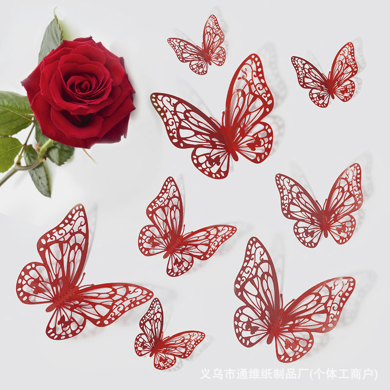 12 pegatinas doradas de mariposas huecas para pared, pegatinas de mariposas para decoración de paredes del hogar, pegatinas creativas de mariposas.