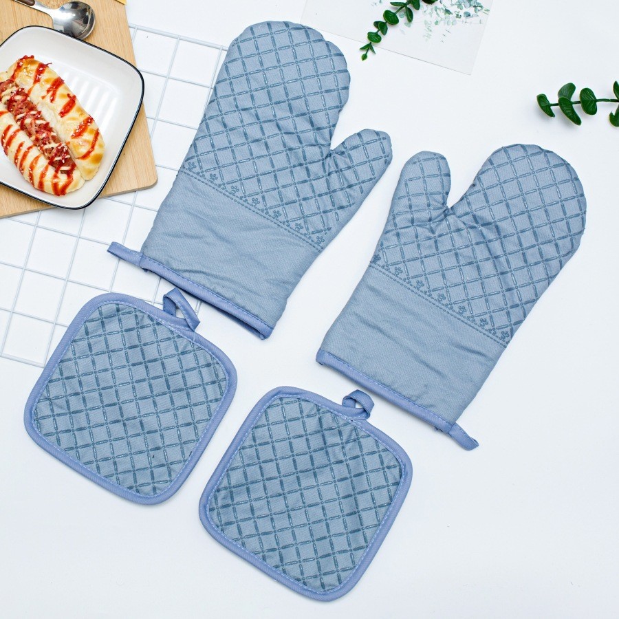 Guantes de aislamiento térmico de silicona de algodón grueso y alargado antideslizante resistente a altas temperaturas guantes de horno de horneado resistente a quemar manos