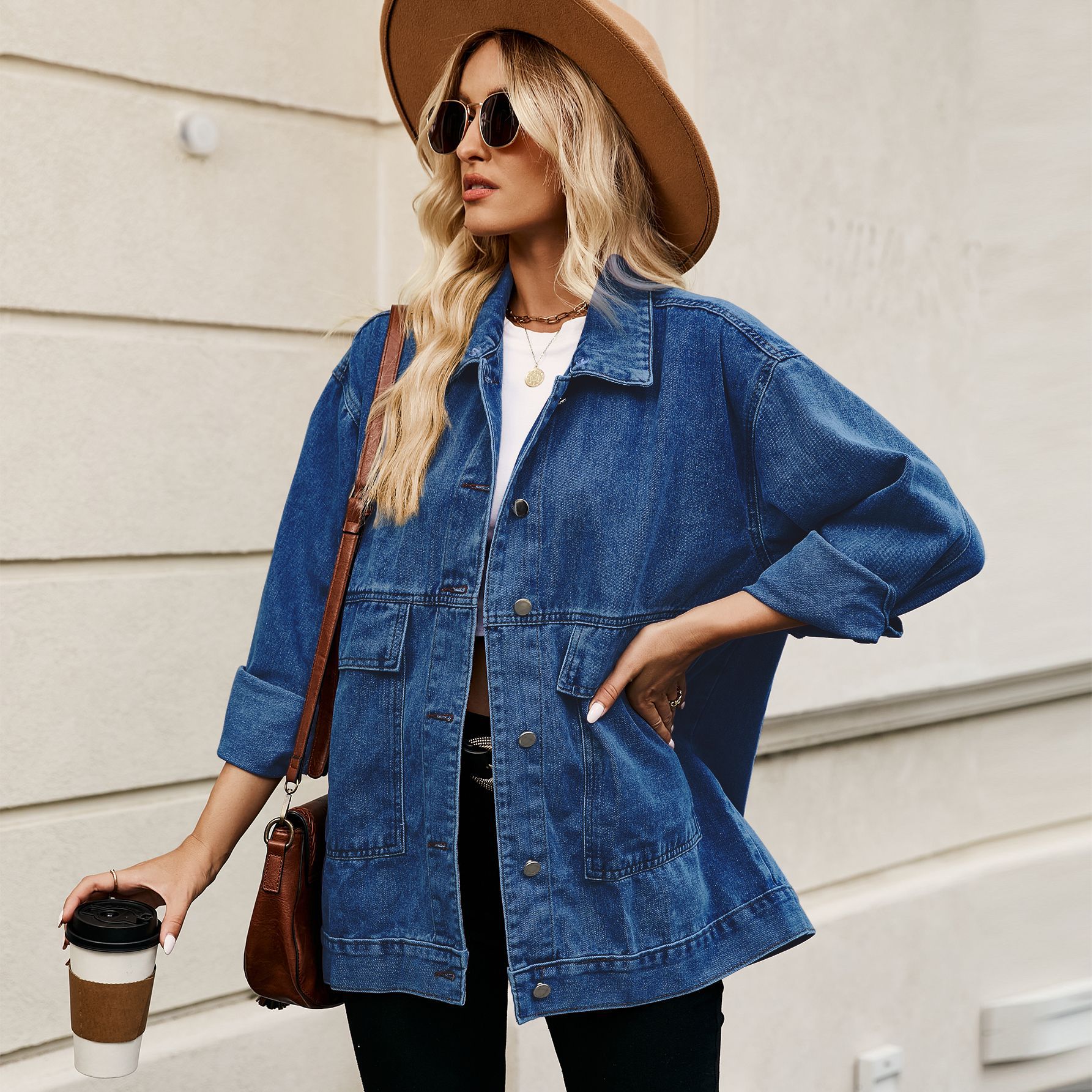 Veste En Jean Femme Oversize - Blouson Denim Boutonné, Ourlet Effiloché, Manches Longues, Style Décontracté Chic - 4