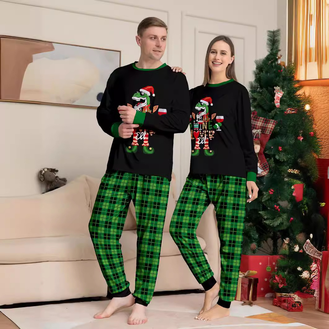 Christmas Dinosaur Letters Christmas Family suit printed homewear pajama set_voghion.com