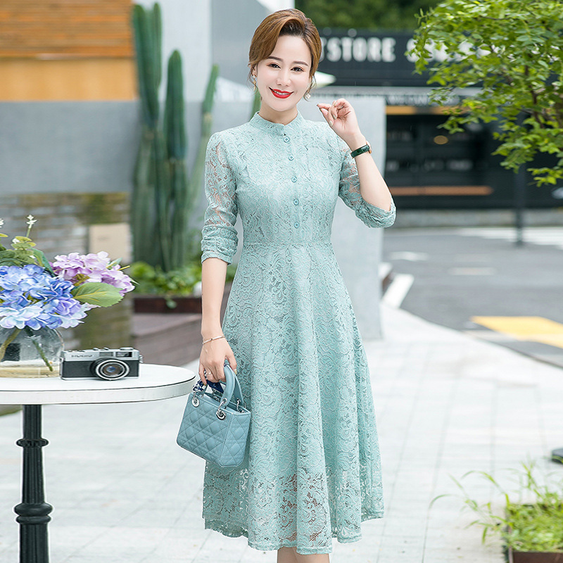 2025 Summer Fashion Middle-Aged Mother's New Long-Sleeved Slim Dress 50-Year-Old Lady's Cheongsam Skirt