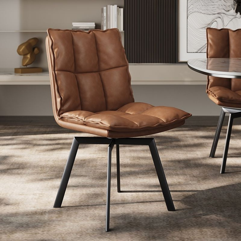 Imported Genuine Leather Dining Chair for Home Use, Light Luxury, High-End, Simple, Classy, Rotatable, Retro, Hotel Restaurant Dining Table Chair
