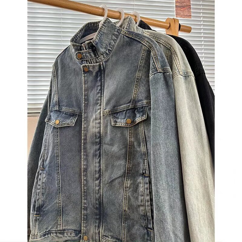 Washed Denim Jacket For Men, Stylish Casual Jacket, Loose Workwear Top_voghion.com