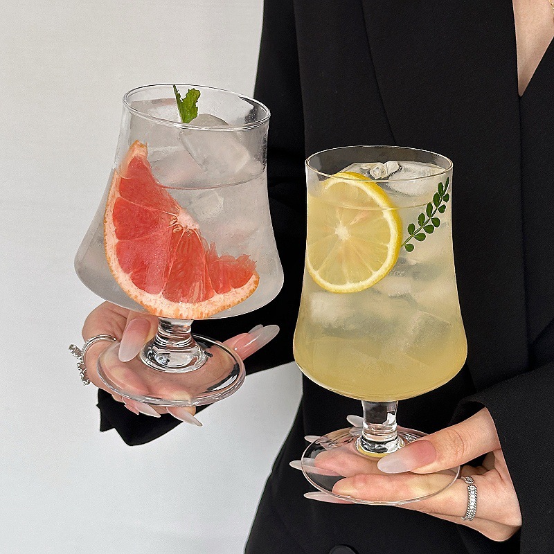 Inswind Taza de pie alto Taza de vidrio de hielo Taza de café americana Bebida fría Taza de agua burbujeante Taza de bebida Taza de cóctel