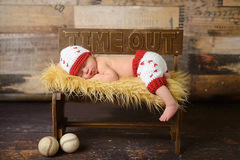 新款影樓兒童攝影服裝 新生兒毛衣套裝 手工嬰兒拍照服 棒球