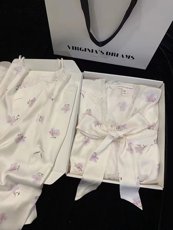 桑蚕丝睡衣女春秋款真丝送闺蜜生日礼物网红风家居服礼盒套装|undefined