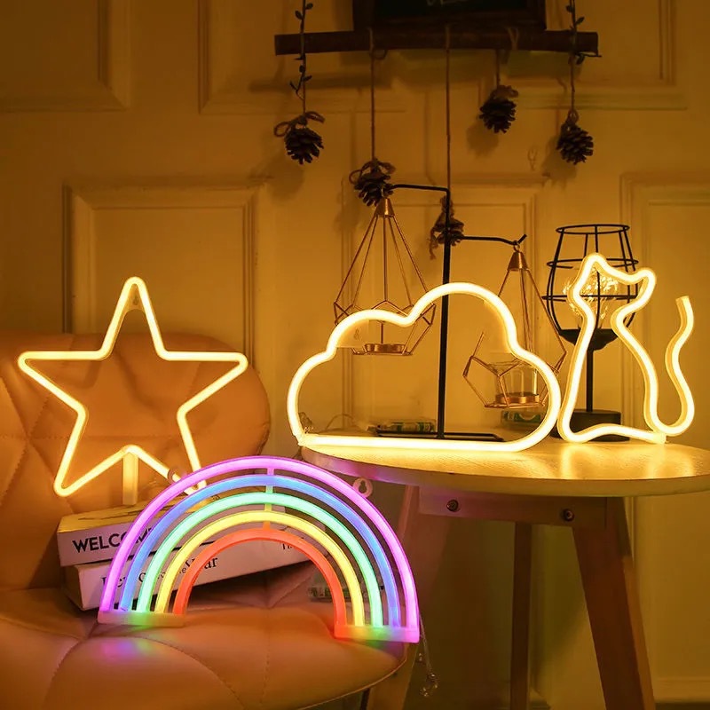Fabricante nueva luz de neón LED con nubes de relámpagos planeta modelado luz Amor amor corazón Arco Iris Navidad luz de la noche