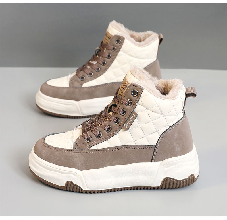 KT2510 nouvelle version coréenne automne hiver 2024 avec des bottes de neige mi-hautes en peluche pour femmes à blocage de couleur, augmentant la hauteur_voghion.com