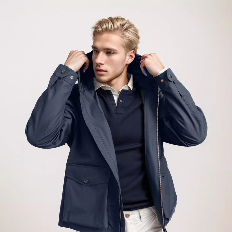 Cross-border in stock Men's Jacket Coat Spring and Autumn New British Style Hooded Pocket Fashion Jacket Top Men's Clothing
