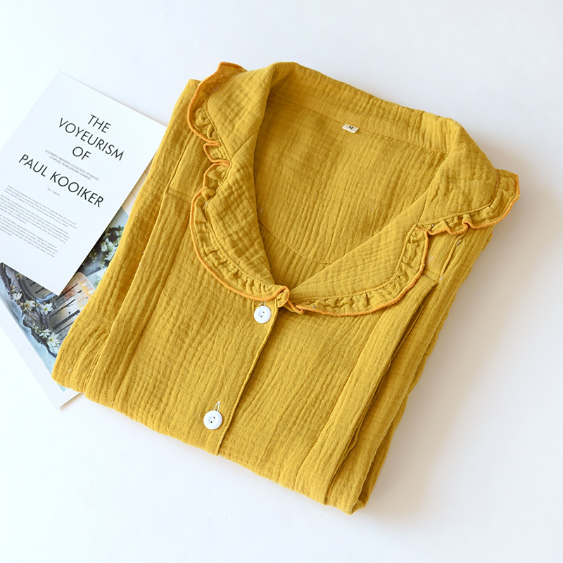 ZFQ純黄色クレープの襟付き月子服