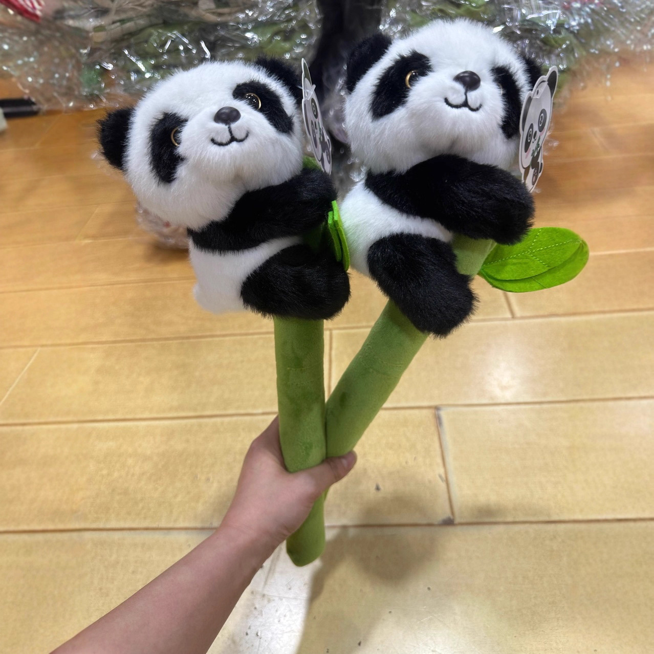 With Sound, Chengdu Panda Imitation Mink Fur Doll Holding Bamboo Pole Panda Massage Stick Cultural and Creative Gift
