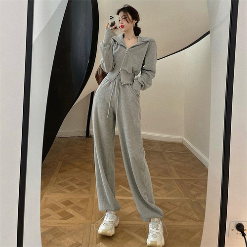 Chic Anti-Aging Set for Women Early Autumn Hooded Sweatshirt Fashion Leisure Pants Sports Clothes Small Figure Two-Piece Set Trendy #867