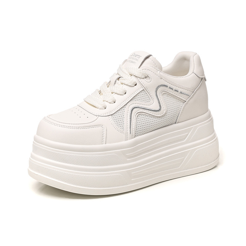 Giày sneaker nữ đế dày tăng chiều cao phong cách thể thao — màu be