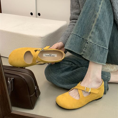 Thick-soled retro pink round-toe women's shoes, 2025 new casual cross strap fashion cross strap Mary Jane shoes