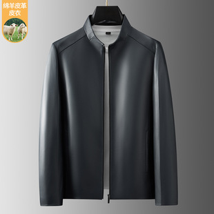 Top Sheepskin Genuine Leather Men's 2025 Spring and Autumn New Business Casual High-end Middle-aged Leather Jacket Biker Jacket