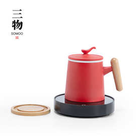 27IK 故宫宫廷红色带过滤马克杯 转运红茶水分离泡茶杯子带盖陶瓷