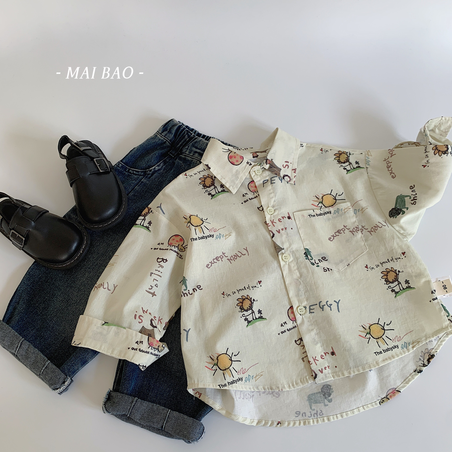 Camisas de niños Mai Bao 2025 primavera nuevo niño guapo y elegante niño con solapa camisa de algodón de manga larga