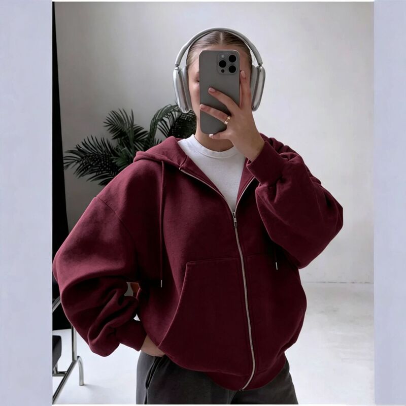 Zipper cardigan hooded sweatshirt for men and women, spring and autumn 2026 new style, loose fit, fleece-lined, thickened, American retro jacket Zipper cardigan hooded sweatshirt for men and women, spring and autumn 2026 new style, loose fit, fleece-lined, thickened, American retro jacket