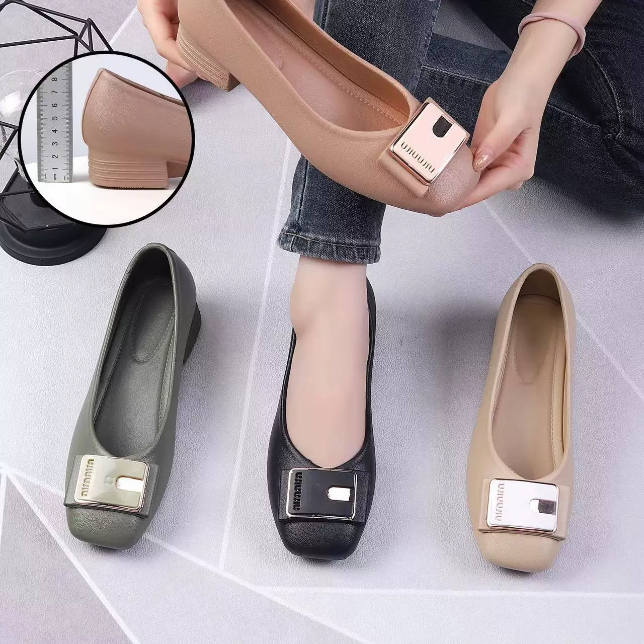 全包简尖头鞋 跨境新款女士圆头浅口鞋休闲单鞋女款