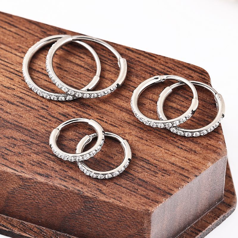 Zesen F136 Titanium Alloy One-Piece Diamond Earrings Carved with Zircon G23 Titanium Round Wire Earrings detail image 8