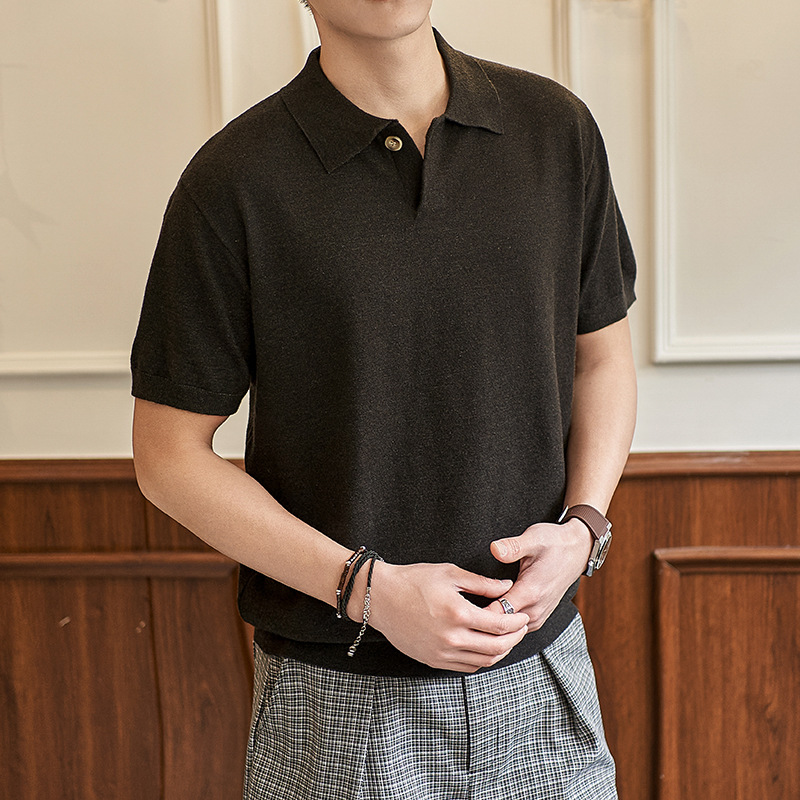 ZF8118-MW男夏薄款v领休闲T恤夏季慵懒针织日系海鸥领olo衫，男装针织衫/毛衣，星座614