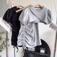 韩版洋气女童中小童2024夏季新款设计感小众甜辣镂空休闲两件套装