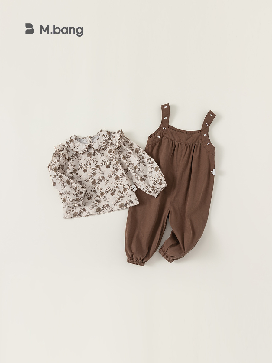 Conjunto de Dos Piezas de Ropa Infantil Youbao para Niña, Camisa con Cuello de Muñeca Floral y Overol, Estilo Pastoral, Atuendo de Primavera