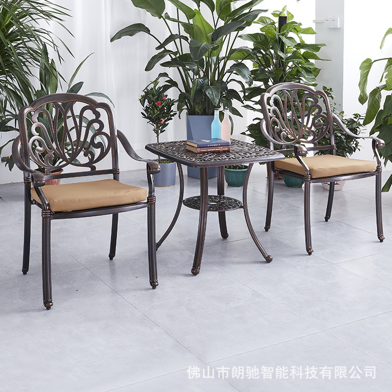 Al aire libre mesa y silla de aluminio fundido al aire por mayor tienda de café al aire libre balcón al aire libre ocio patio mesa y silla combinación