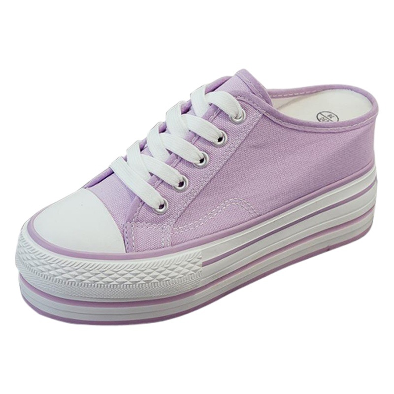 2020 Summer new thick sole hidden height half slippers canvas shoes women's purple platform heel slip-on loafers women's fashion