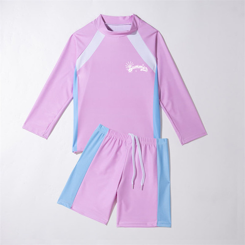 Children's Separate Swimwear for Boys, Medium to Large Size, Long Sleeve Shorts Swim Suit, Surfing Suit, Conservative Swimwear