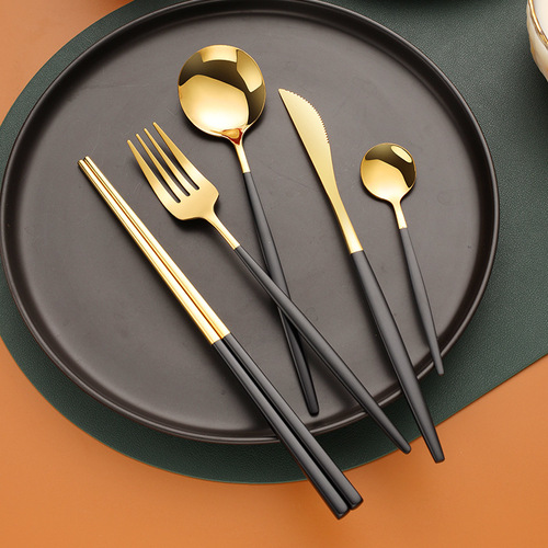 Nordic ins Portuguese stainless steel knife, fork and spoon four-piece set of Western tableware steak knife, fork, spoon and chopsticks set wholesale