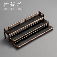 竹禪跡|紫竹三層茶杯架 茶具收納博古架晾杯架紫砂茶壺桌面整理架