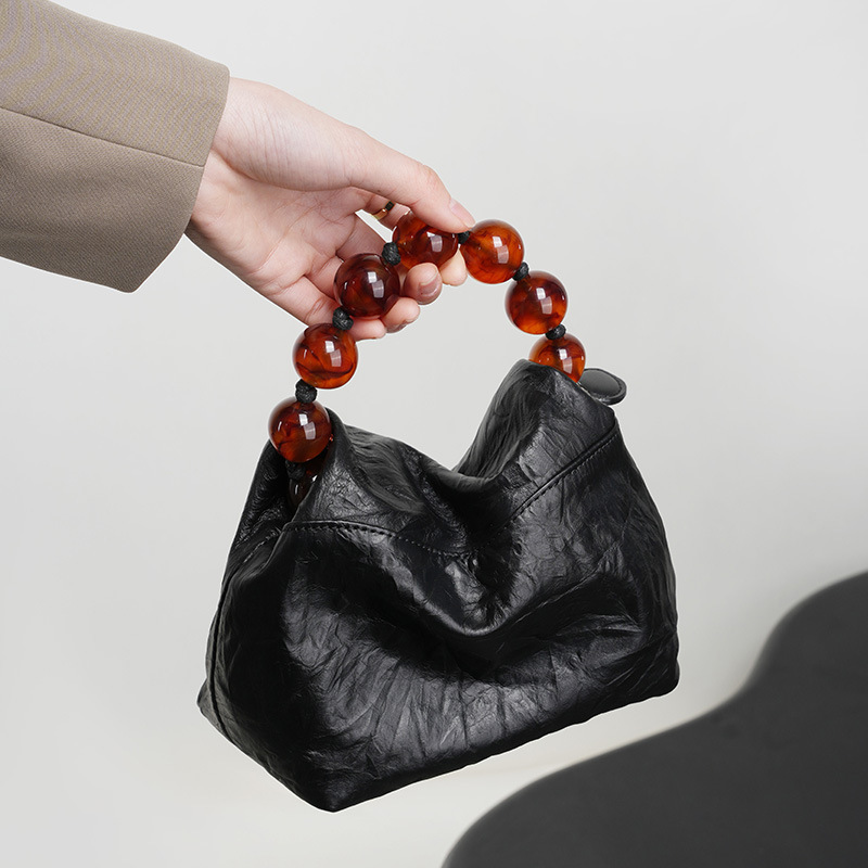 New Chinese style bead bag personalized niche first layer cowhide bag female hand-held pattern lunch box bag beaded portable crossbody bag New Chinese style bead bag personalized niche first layer cowhide bag female hand-held pattern lunch box bag beaded portable crossbody bag