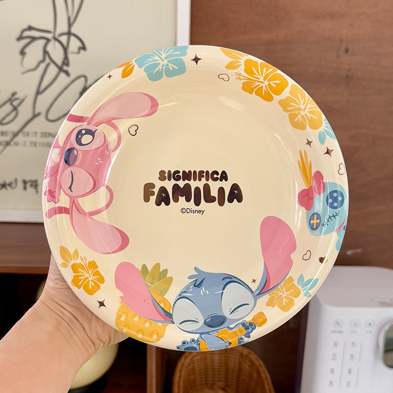 Cartoon IP Ceramic Tableware 8 Inch Stitch Rough Edge Disc Household Pooh Bear Plate Cute Plate Accompanying Gift