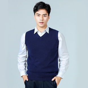100% pure wool vest men's fashion plus size autumn and winter solid color sleeveless cashmere sweater vest tooling one-piece delivery