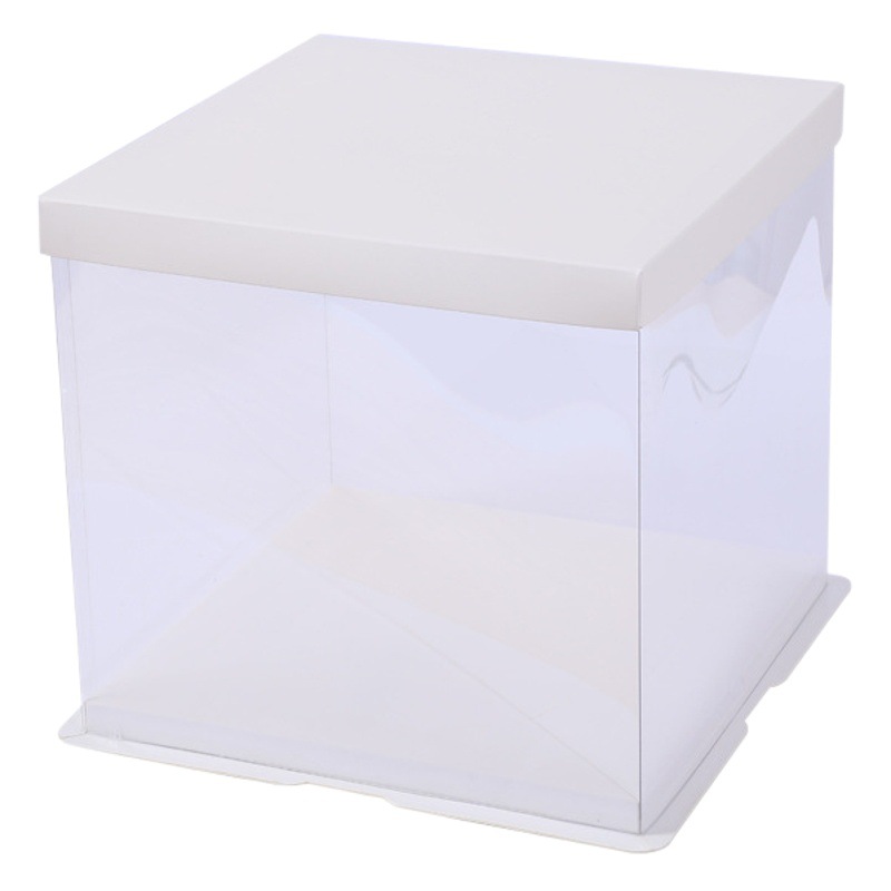 Caja de pastel transparente cubierta blanca de cuatro a sesenta y ochenta pulgadas de pastel de cumpleaños, caja de embalaje para hornear, caja de plástico al por mayor
