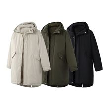 UNDREST日系复古学院90白鸭绒保暖长款连帽羽绒服风衣外套URYR13