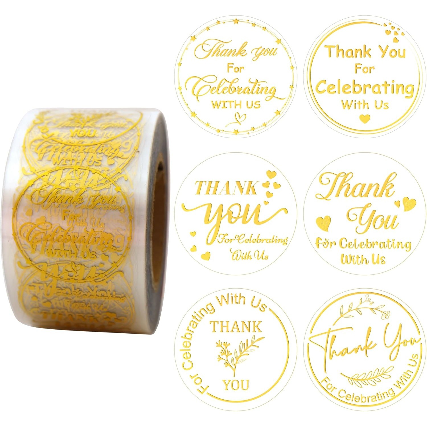 金色闪粉感谢贴纸6款600张婚礼派对装饰用