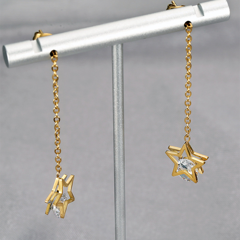 Star Pattern 1 Pair Sweet Simple Style Star Titanium Steel Zircon Drop Earrings