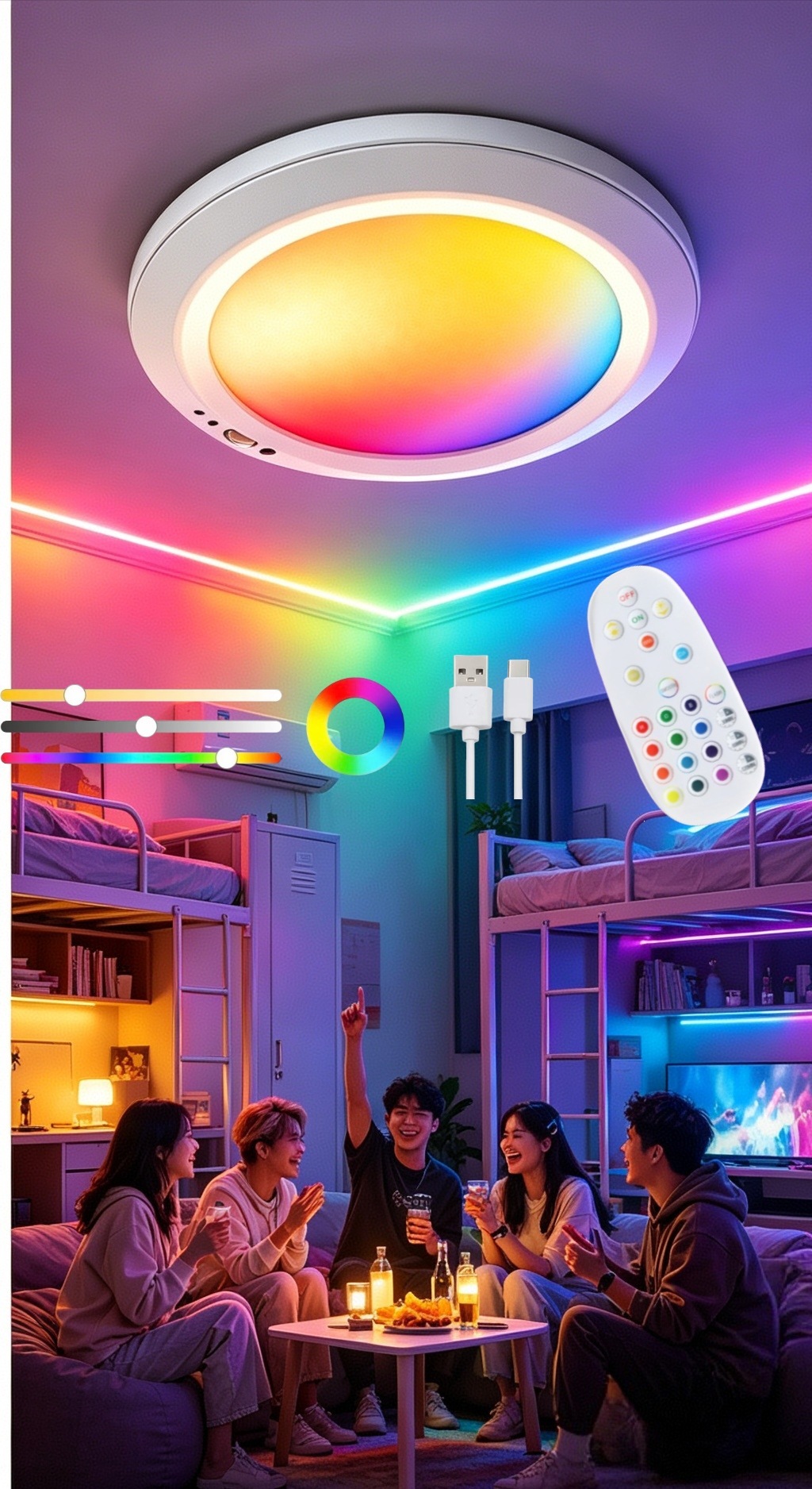 Aufladbare RGB-Fernbedienung Infrarot-Bewegungsmelder Deckenleuchte für Eingangsbereich, Vitrine, Balkon, Flur und Treppenhaus
