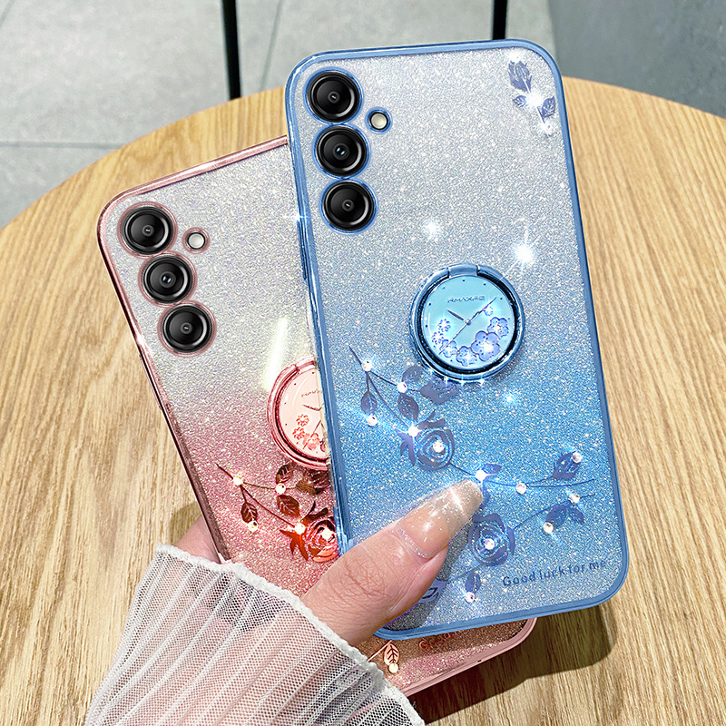 Suitable for Samsung S26Fe Mobile Phone Case A27 Electroplated Transparent A37 Flower-Embellished Diamond-Encrusted A57/S25Ultra Protective Case